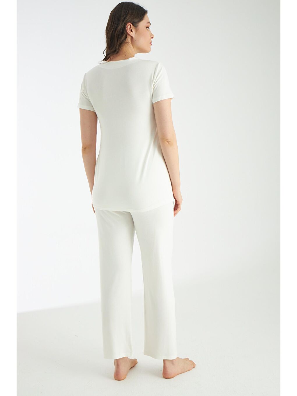 Beyaz  Dantel Detaylı 3lü Sabahlıklı Hamile Ve Lohusa Pijama Takımı-4