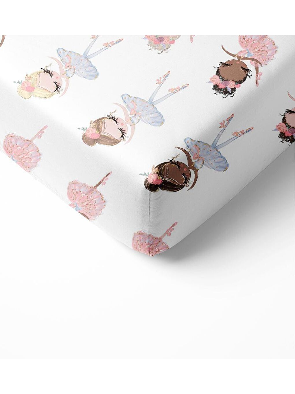 Balerin Kız Desen Baskılı Tek Kişilik Lastikli Çarşaf Seti Beyaz-1