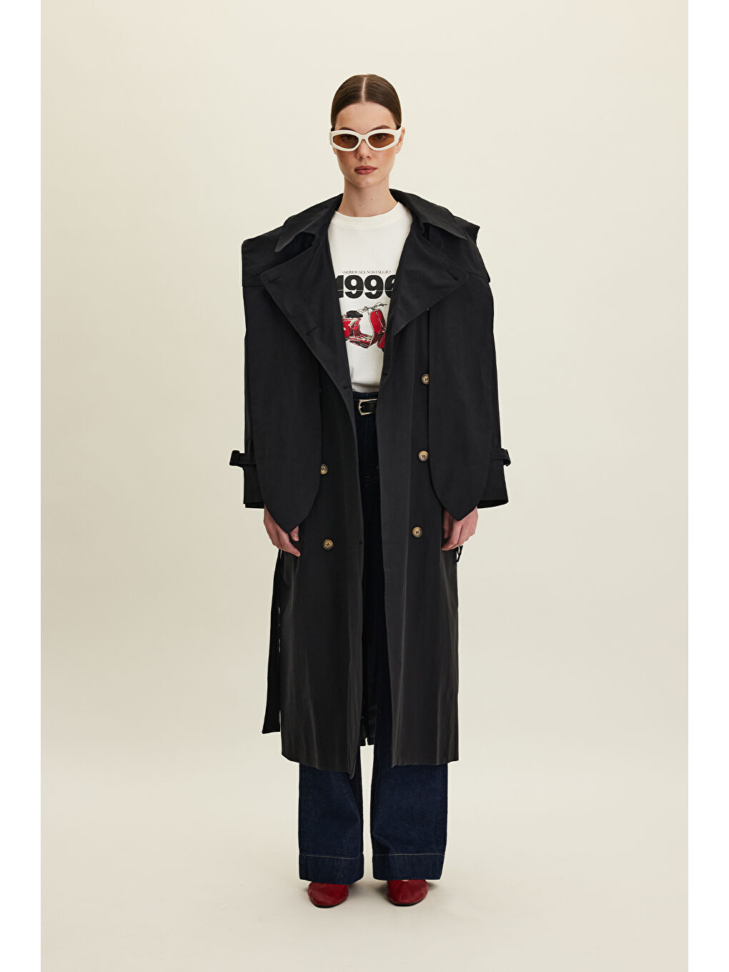 Tokyo Kapüşonlu Trençkot Siyah-3