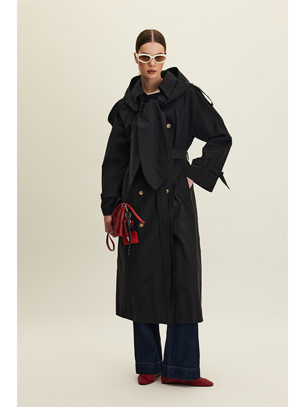 Tokyo Kapüşonlu Trençkot Siyah-5