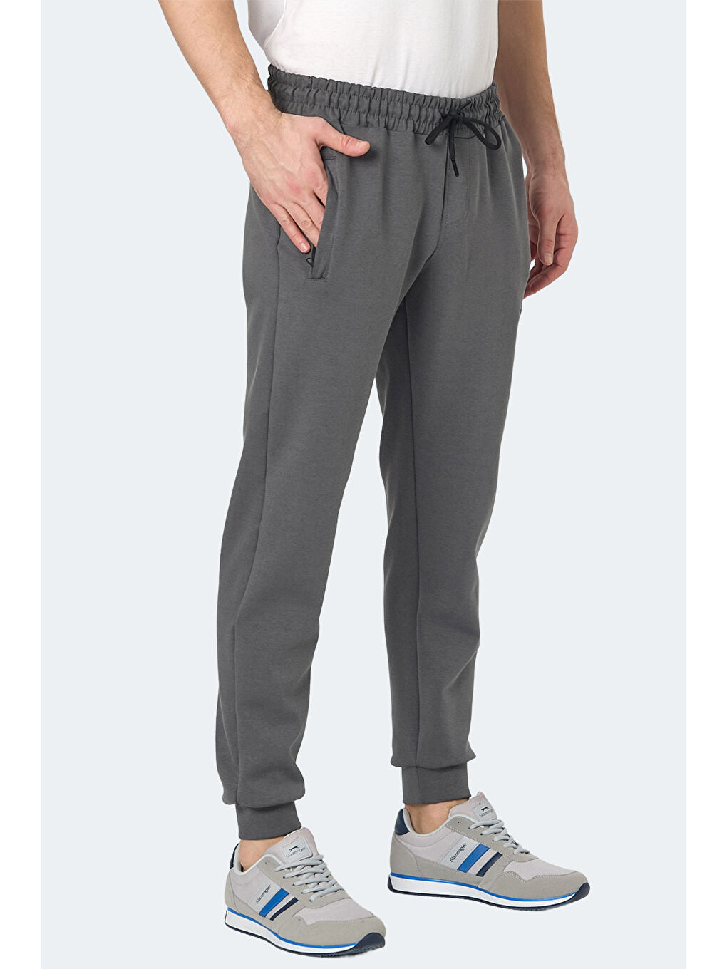 KIWI IN Erkek Fermuar Cepli Dar Paça Koyu Gri Eşofman Altı-2