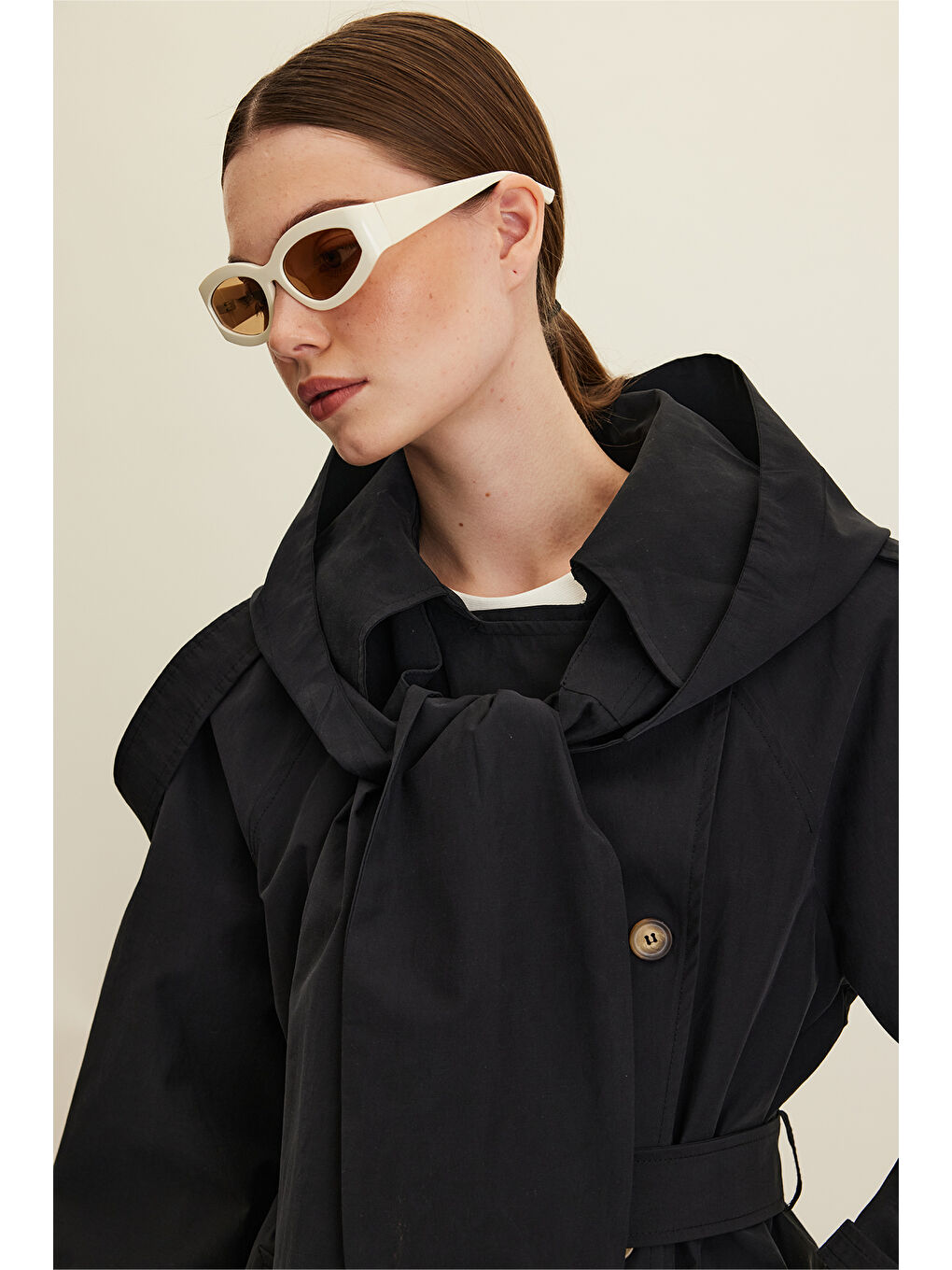 Tokyo Kapüşonlu Trençkot Siyah-6