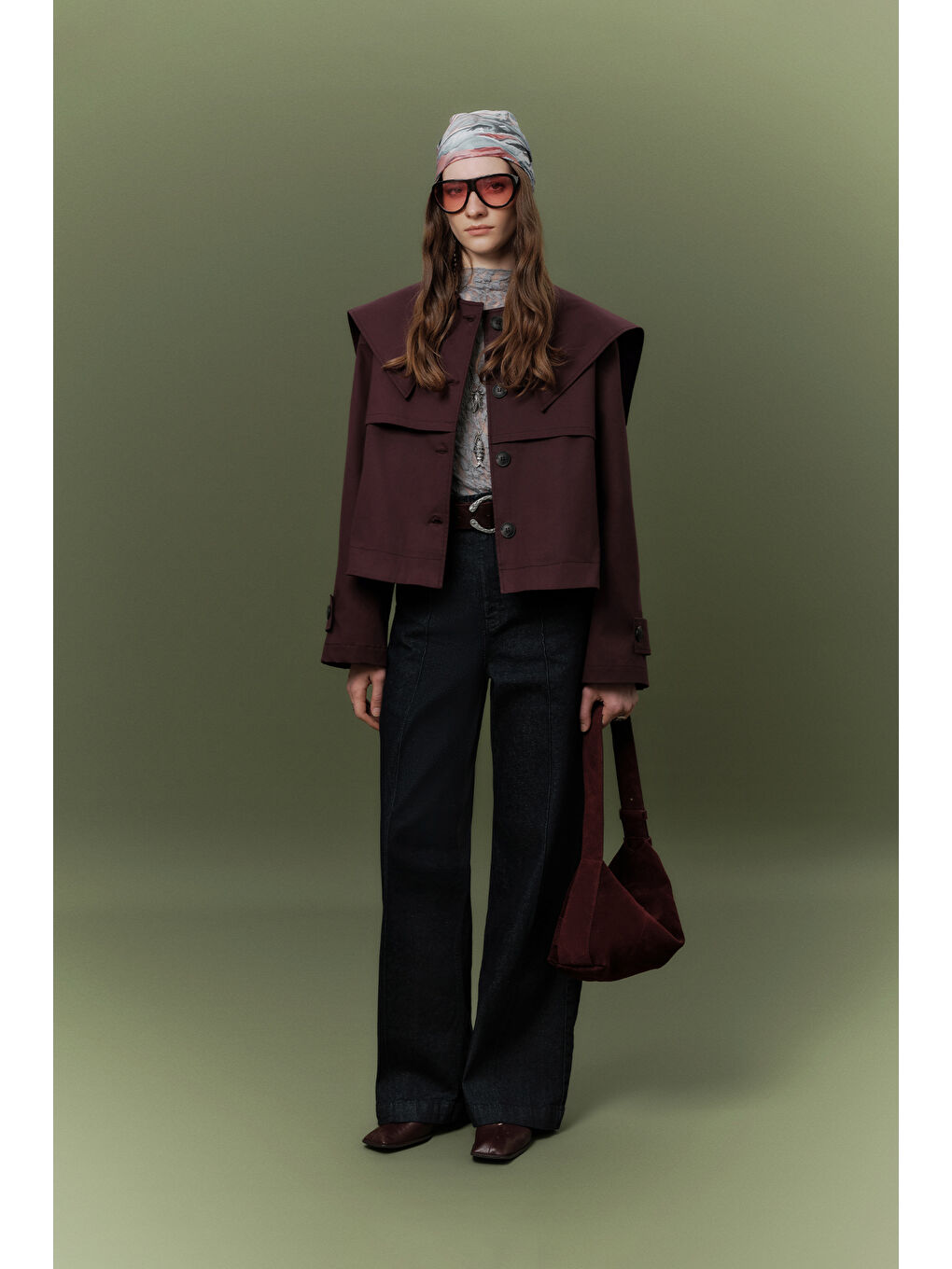 Geniş Yaka Gabardin Ceket Mürdüm-1