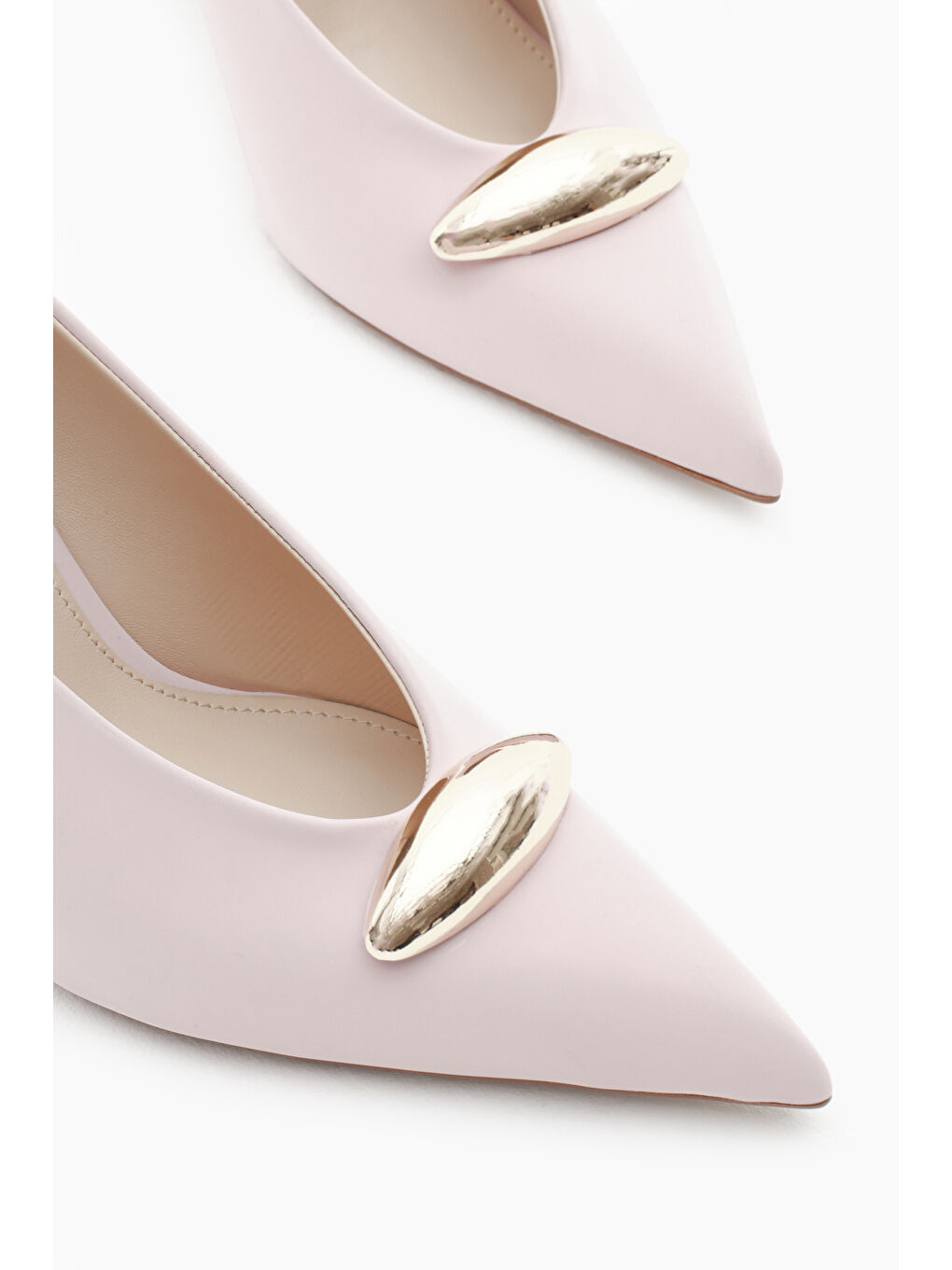 Pembe Kadın Pudra Neolit Taban Önü Toka Detaylı Sivri Burunlu Yüksek Topuklu Ayakkabı-2