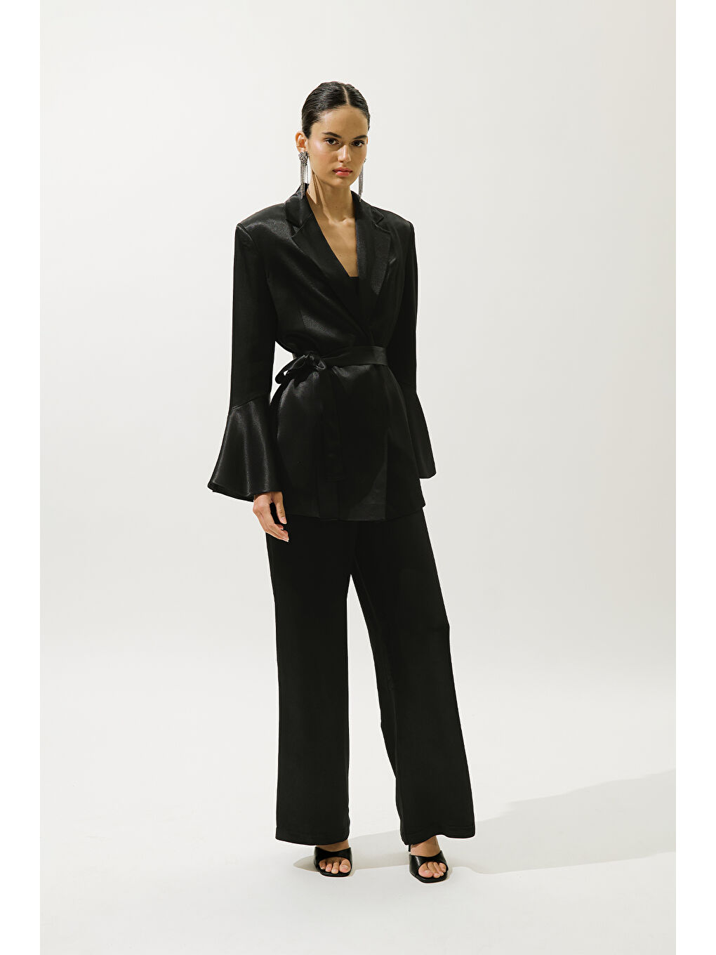 Saten Kemerli Abiye Ceket Siyah-2