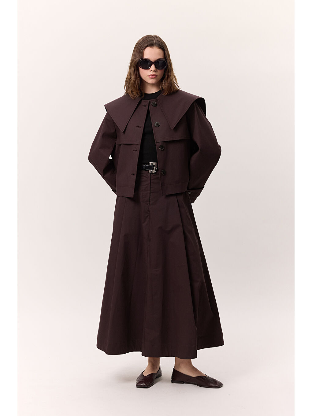 Geniş Yaka Gabardin Ceket Mürdüm-4