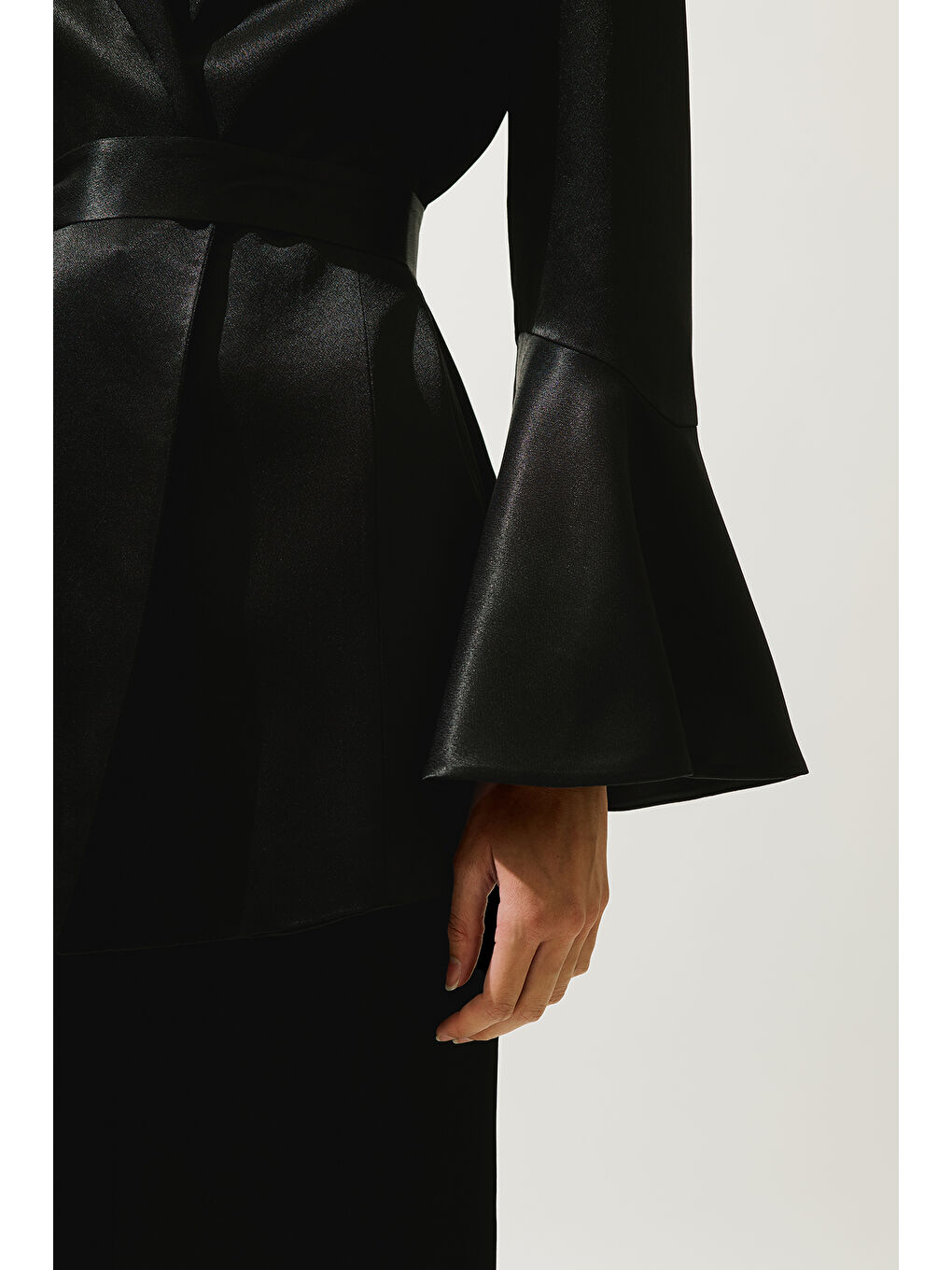 Saten Kemerli Abiye Ceket Siyah-4