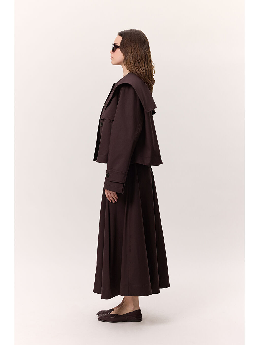 Geniş Yaka Gabardin Ceket Mürdüm-6