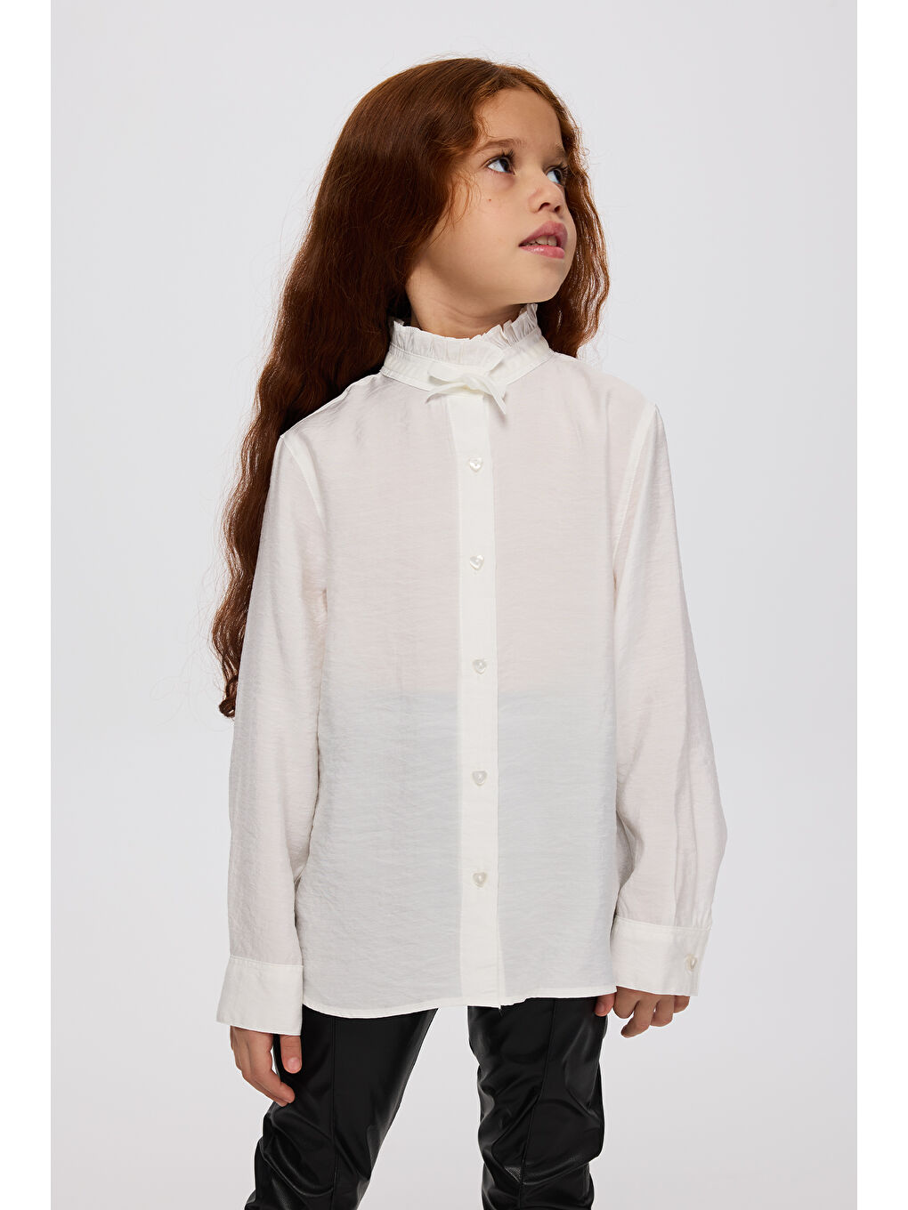 Kız Çocuk Yakası Kurdele Detaylı Ekru Gömlek-2