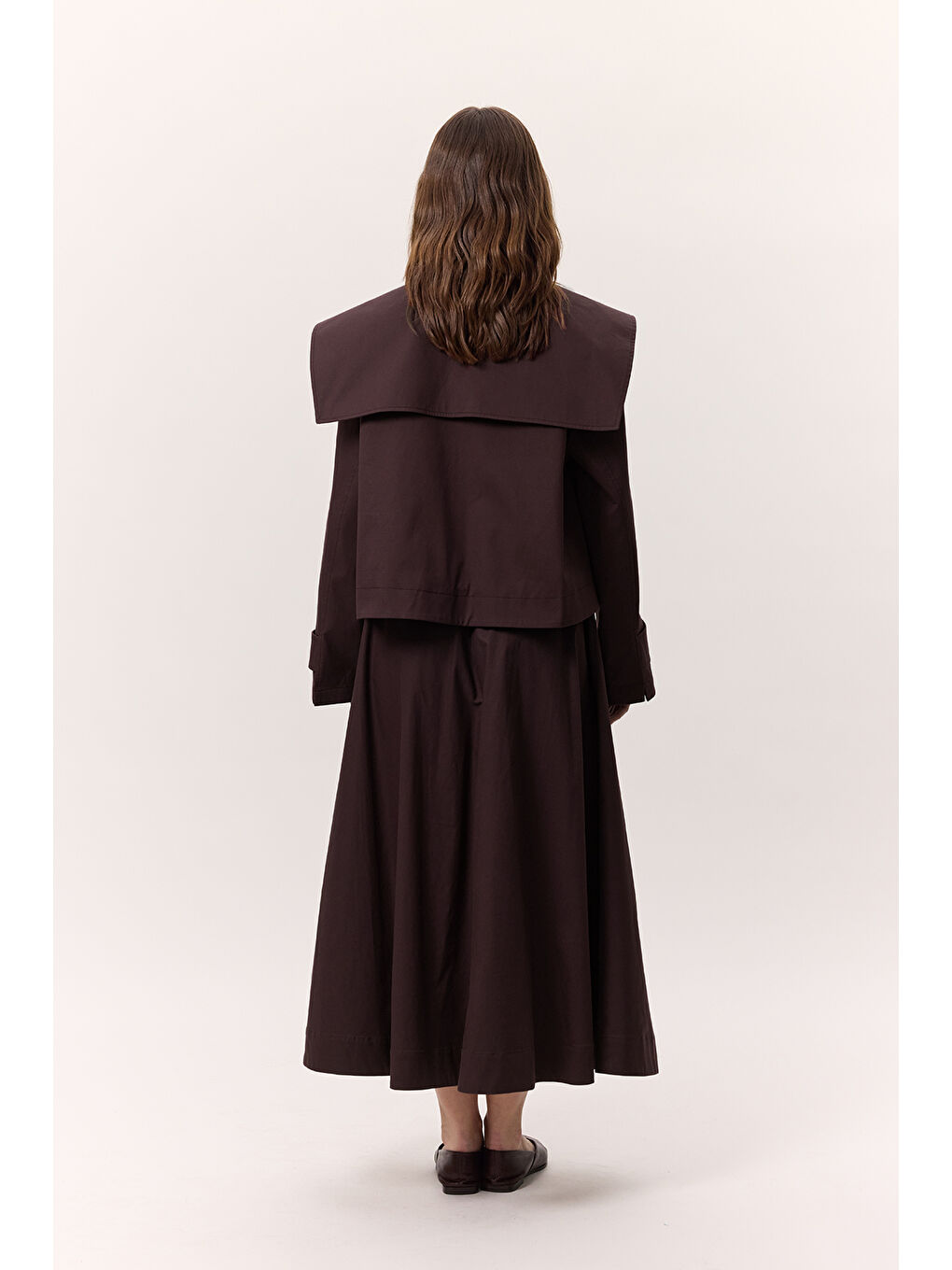 Geniş Yaka Gabardin Ceket Mürdüm-7