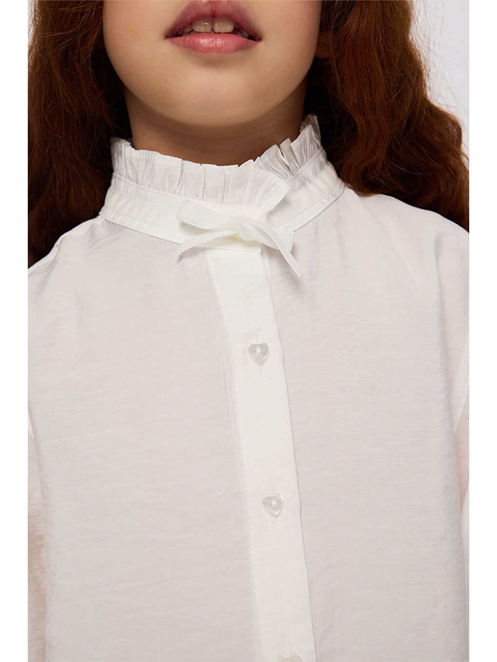 Kız Çocuk Yakası Kurdele Detaylı Ekru Gömlek-3