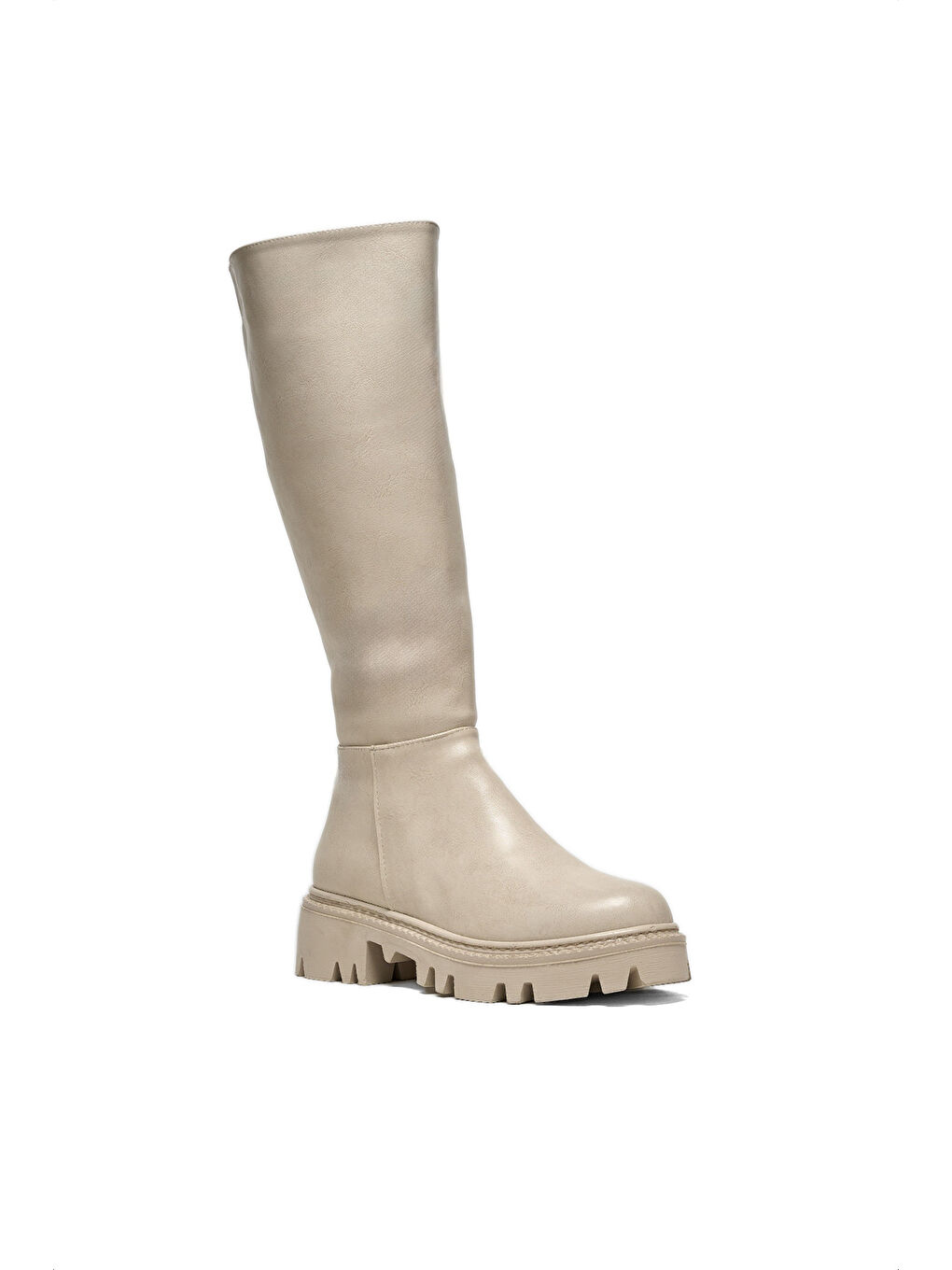 Bej Kadın Ten Cilt Rahat Kalıp Yüksek Taban Fermuarlı Çizme-1