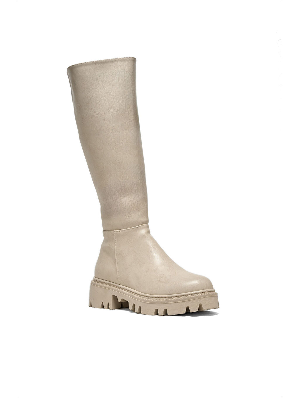 Bej Kadın Ten Cilt Rahat Kalıp Yüksek Taban Fermuarlı Çizme-2