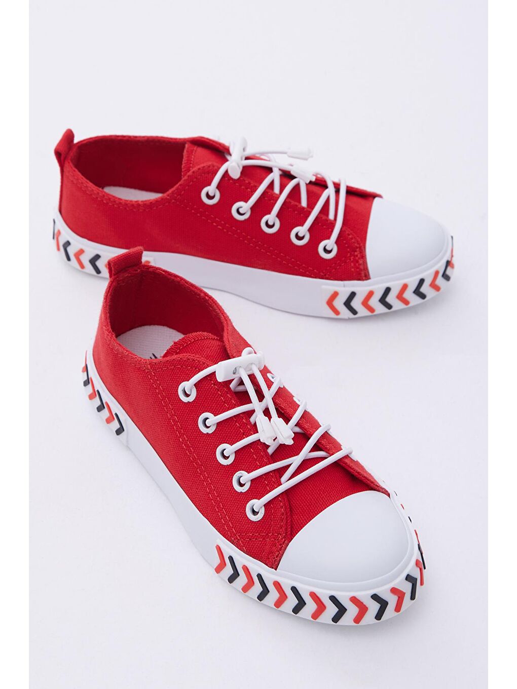 Çocuk Unisex Kırmızı Rahat Kalıp Ok Detaylı Lastik Bağcıklı Kumaş Spor Ayakkabı