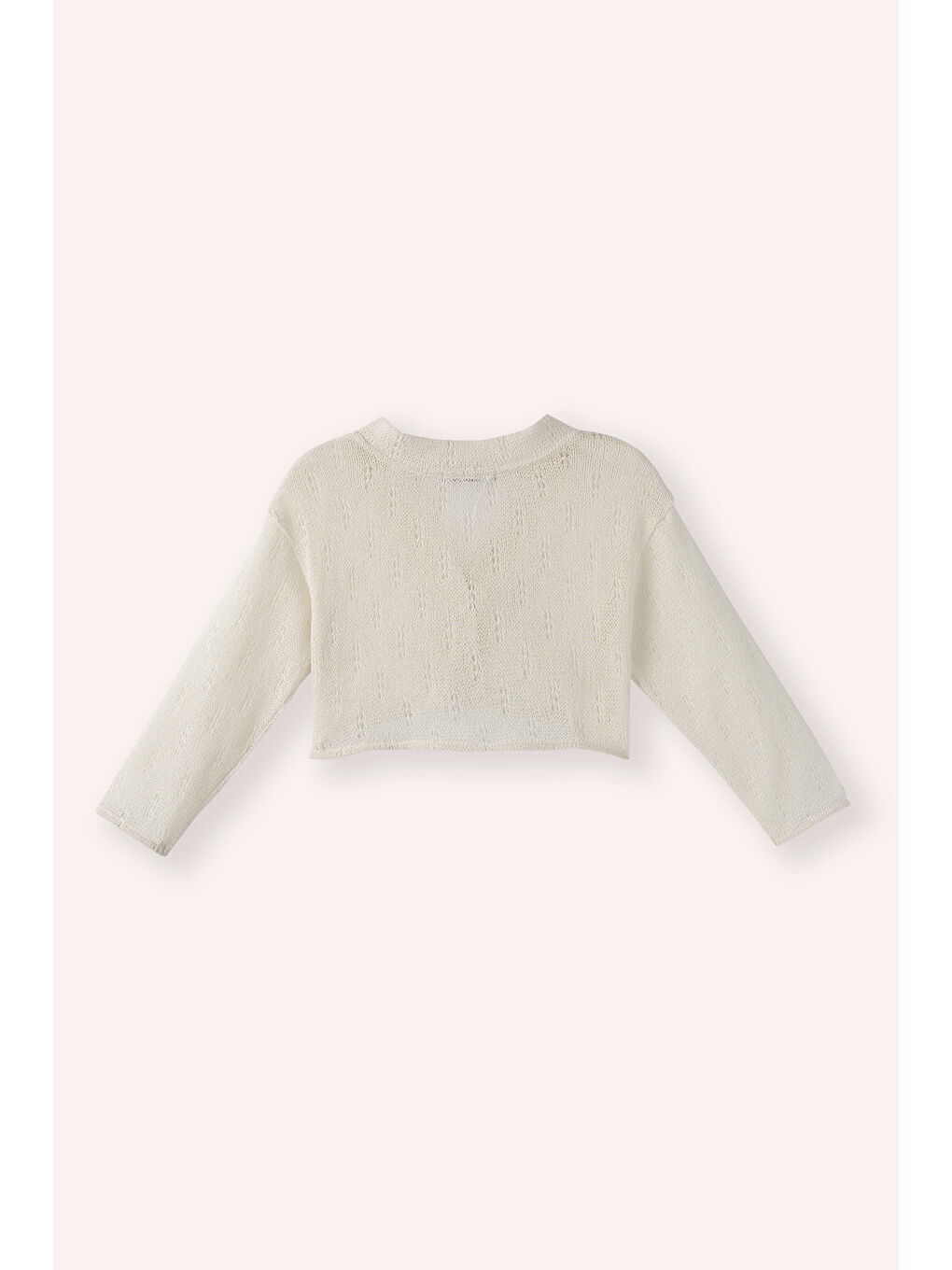 Kız Bebek Delikli Triko Örme Ekru Hırka-2