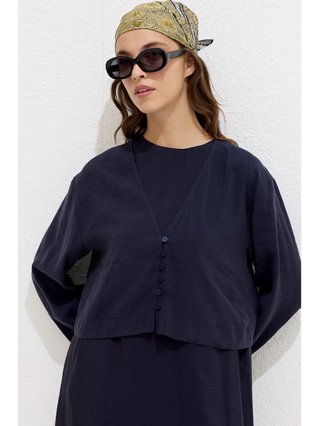 Modal Düğmeli Bluz Lacivert