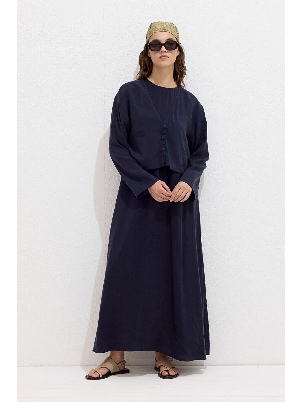 Modal Düğmeli Bluz Lacivert-1