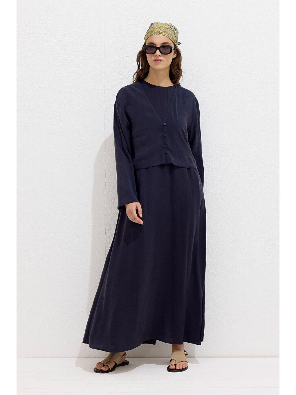 Modal Düğmeli Bluz Lacivert-2