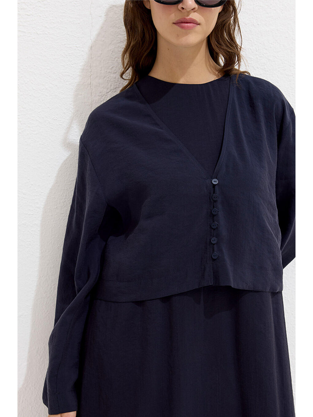 Modal Düğmeli Bluz Lacivert-3