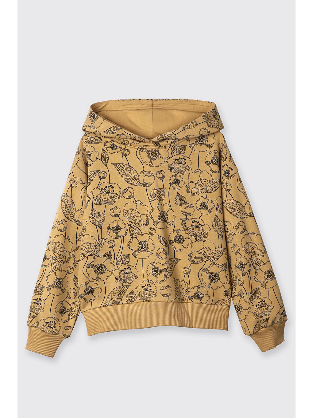 Sarı Kız Çocuk Çiçek Desenli Hardal Sweatshirt-2