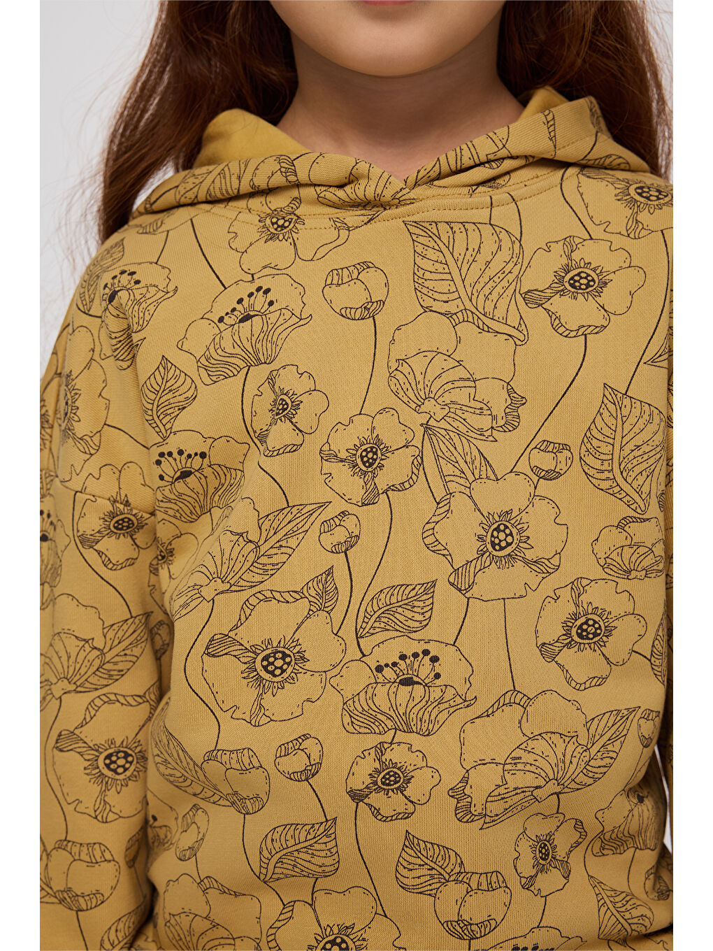 Sarı Kız Çocuk Çiçek Desenli Hardal Sweatshirt-3