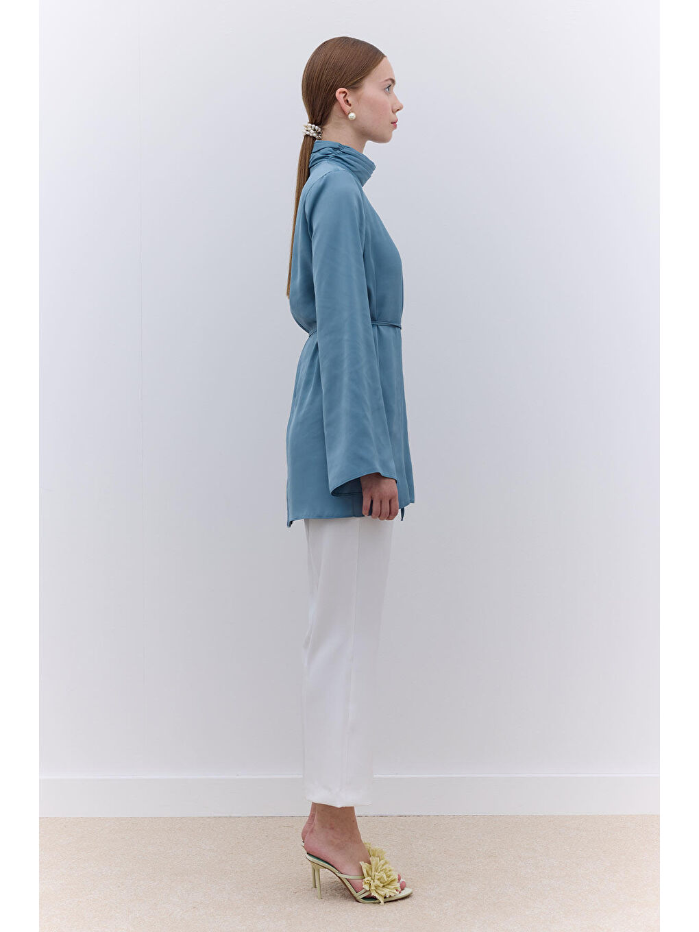 Saten Geniş Kol Tunik Mavi-3