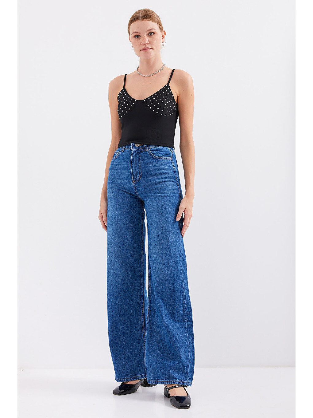 918 İp Askılı Crop Top - Siyah-1