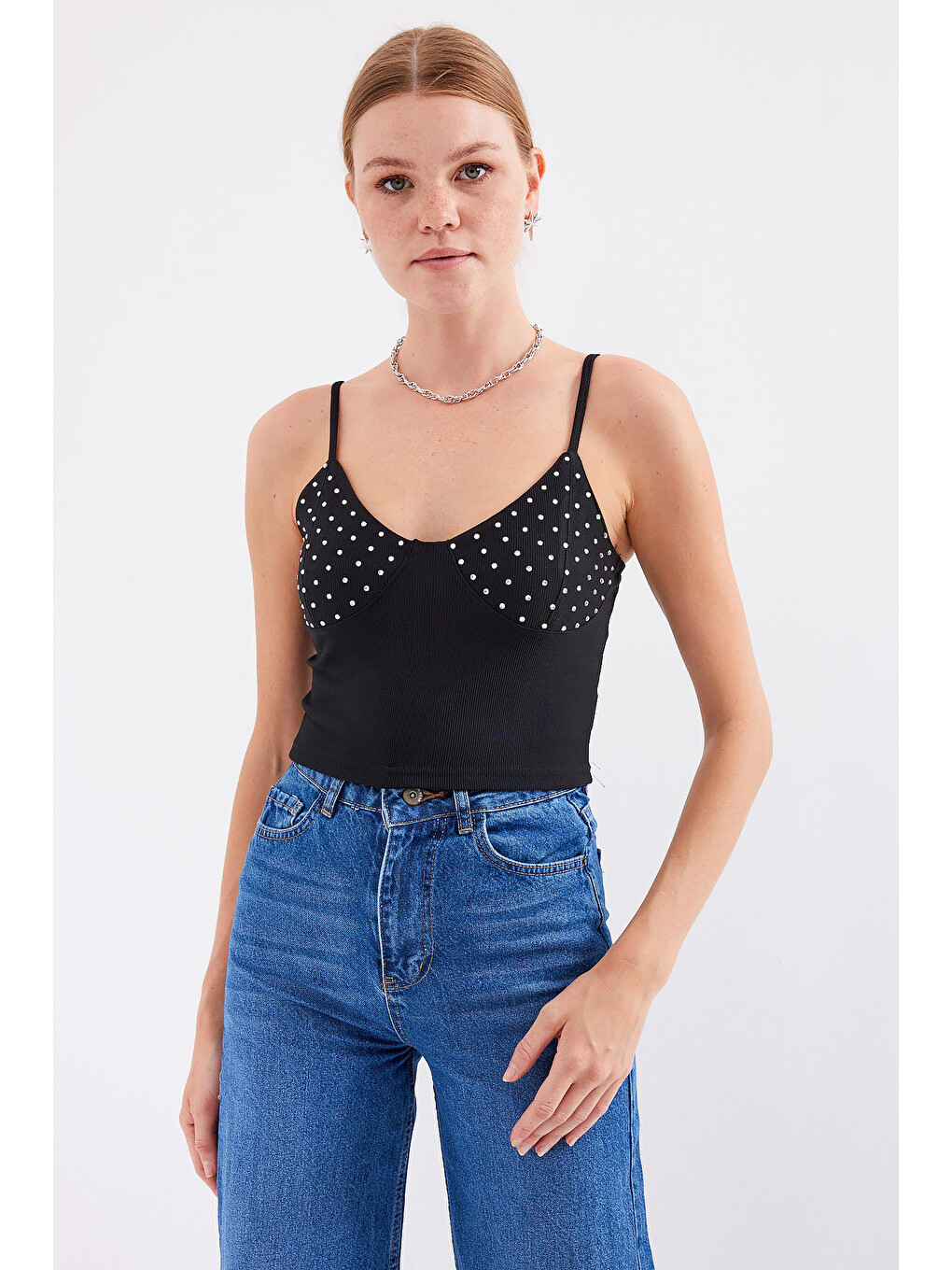 918 İp Askılı Crop Top - Siyah-2