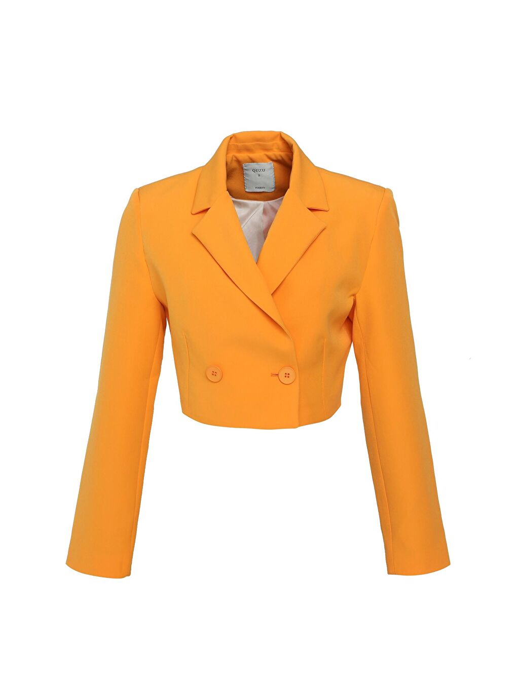 QUZU Turuncu Kruvaze Crop Blazer Ceket Koyu Oranj