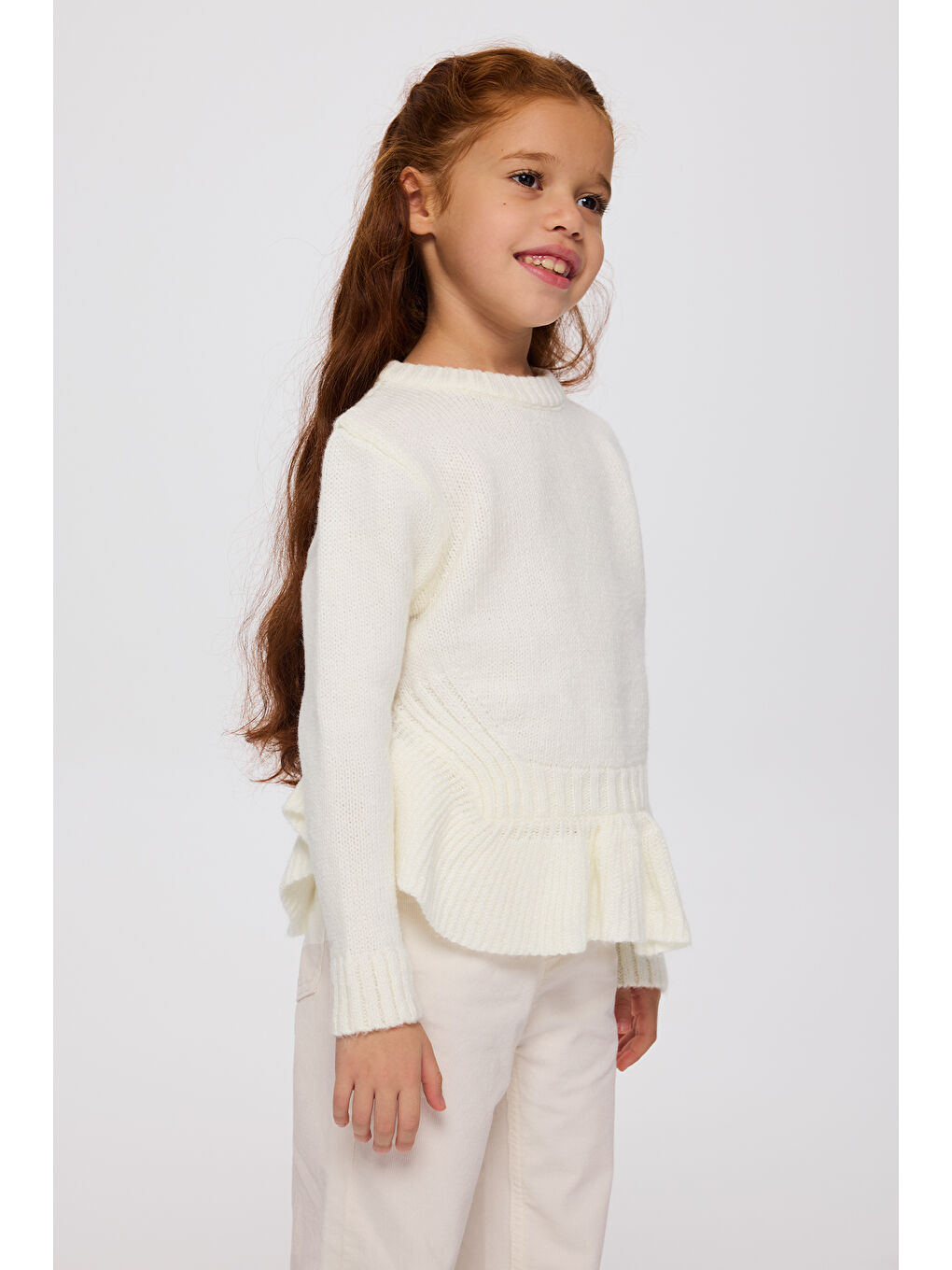 Kız Çocuk Ekru Triko Kazak-1
