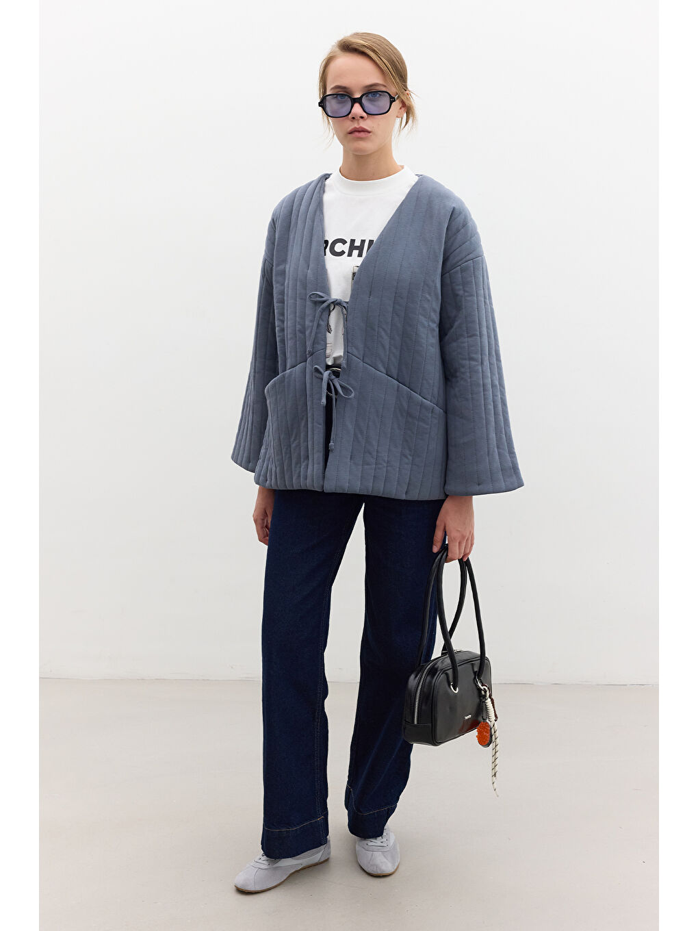 Kapitone Bağlamalı Mont İndigo-1