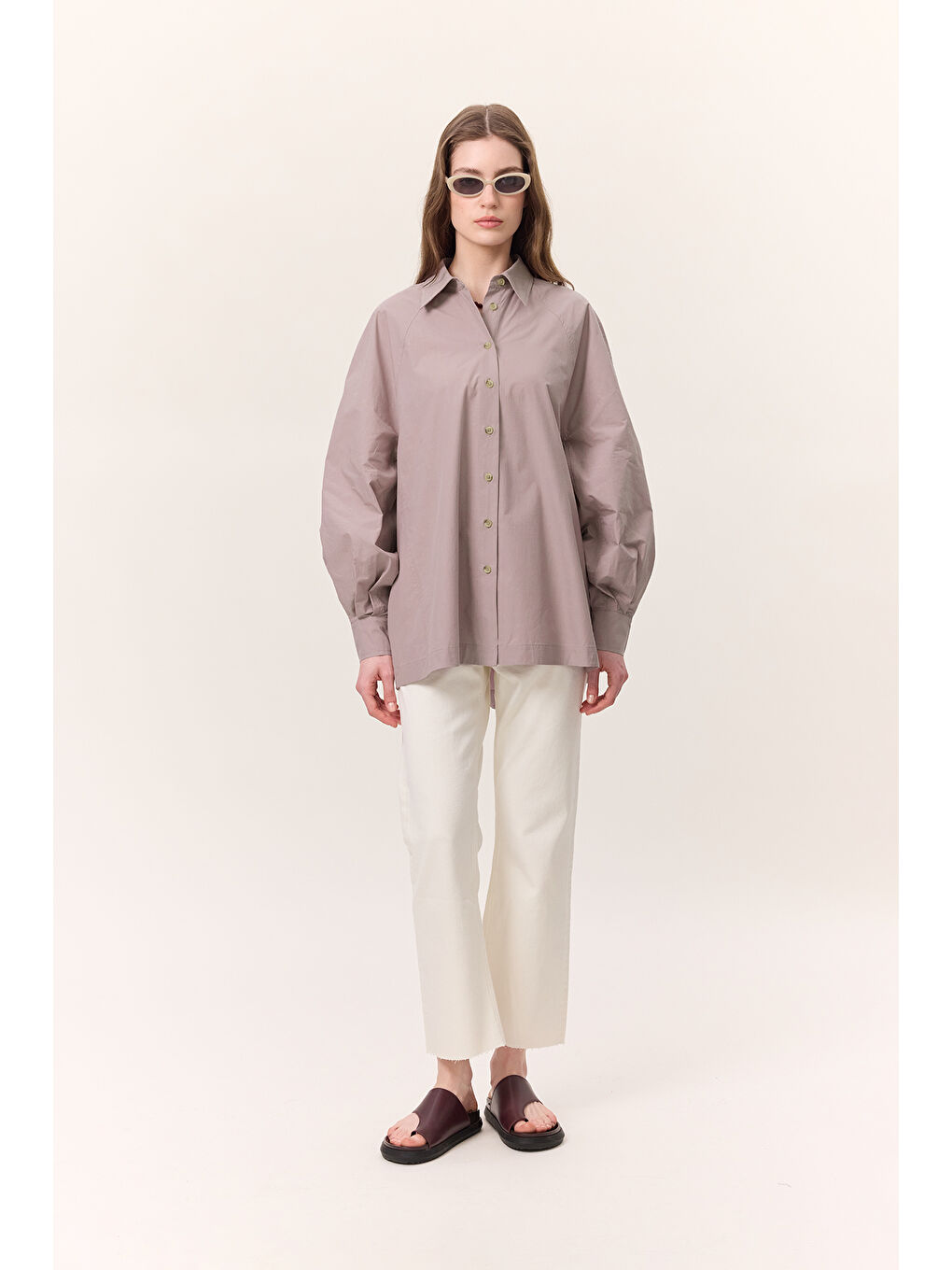 Geniş Kol Detaylı Gömlek Lila-1