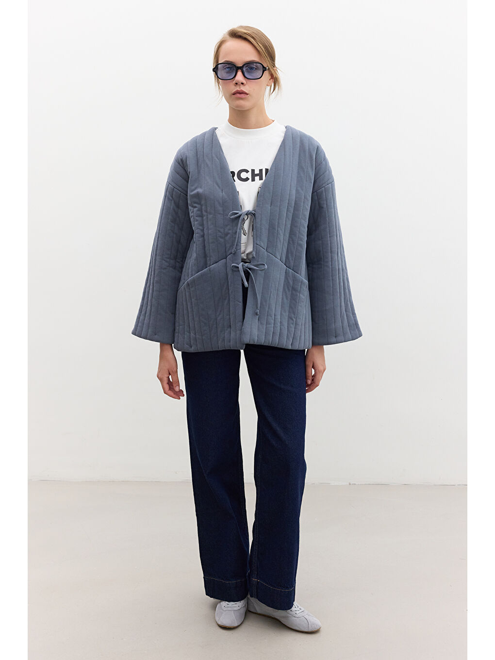 Kapitone Bağlamalı Mont İndigo-2