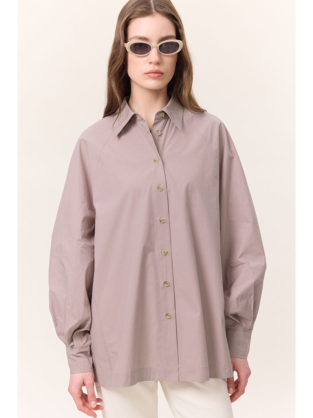 Geniş Kol Detaylı Gömlek Lila-2