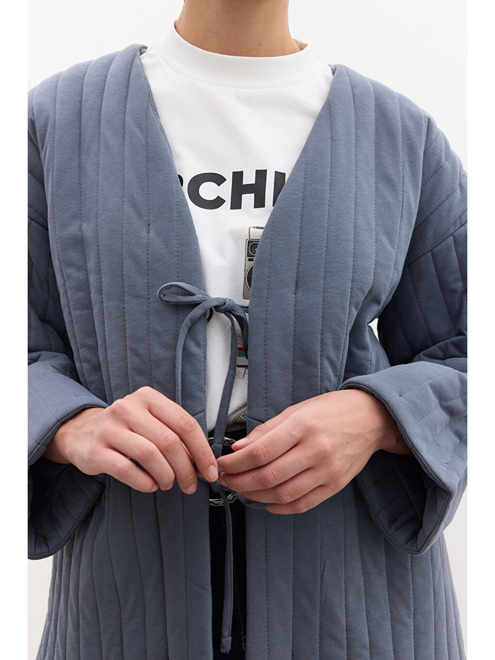 Kapitone Bağlamalı Mont İndigo-3