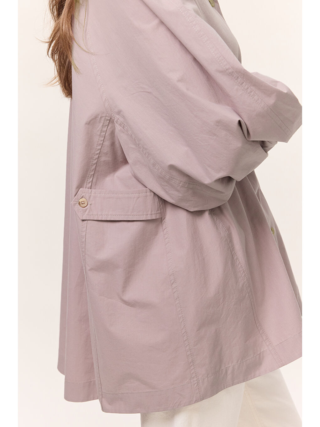 Geniş Kol Detaylı Gömlek Lila-3