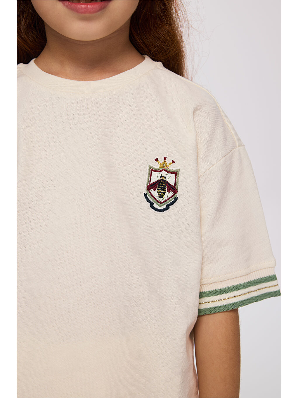 Kız Çocuk Kısa Kollu Ekru Tişört-5