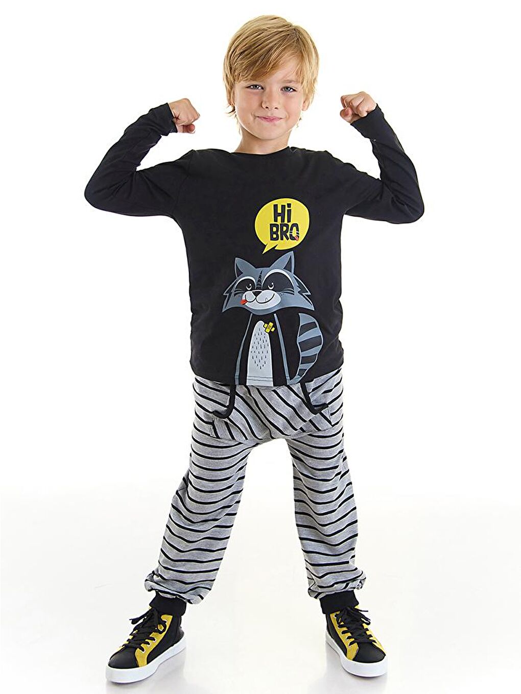 Denokids Karışık Rakun Erkek Çocuk T-shirt Pantolon Takım