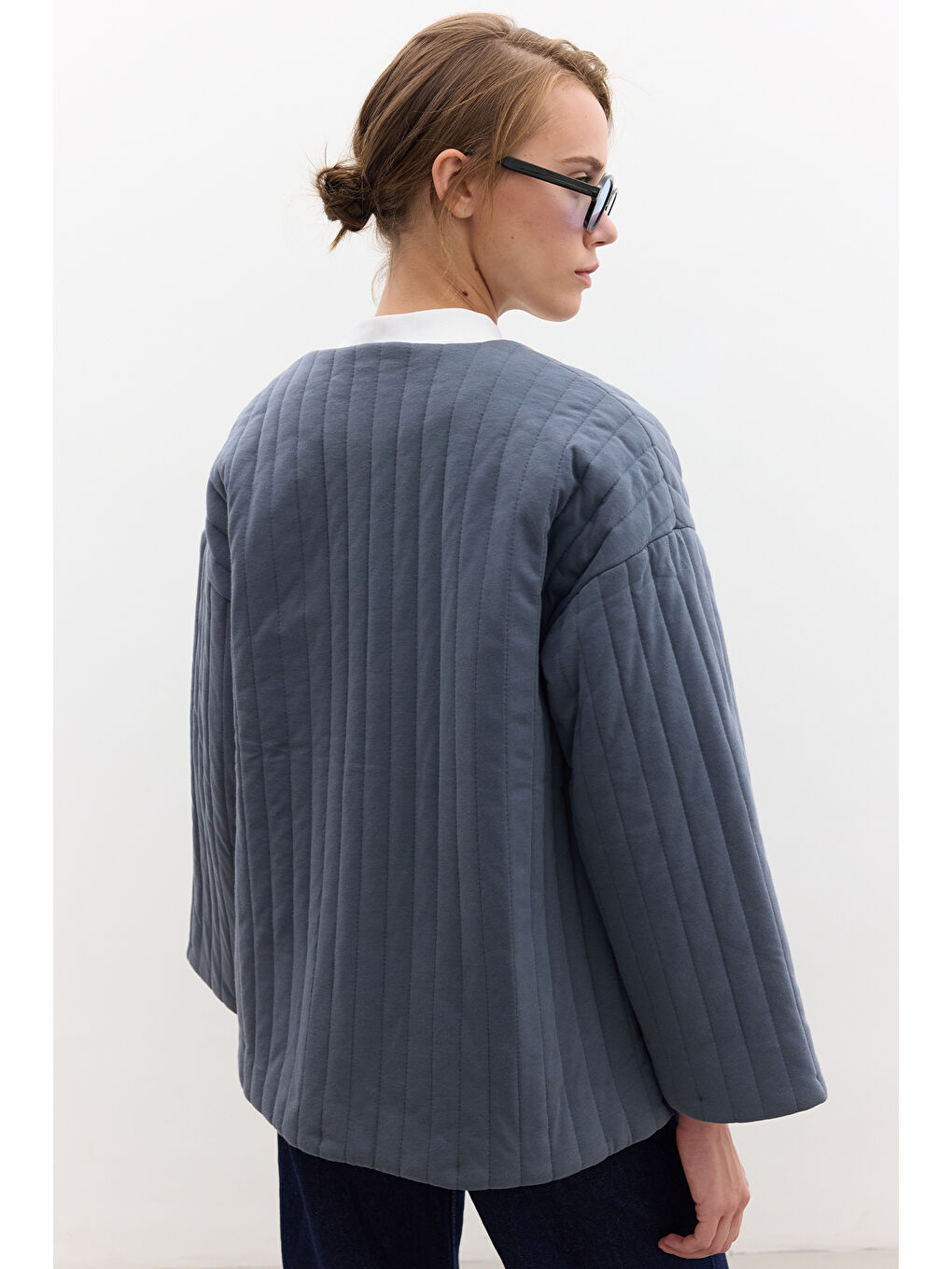 Kapitone Bağlamalı Mont İndigo-7