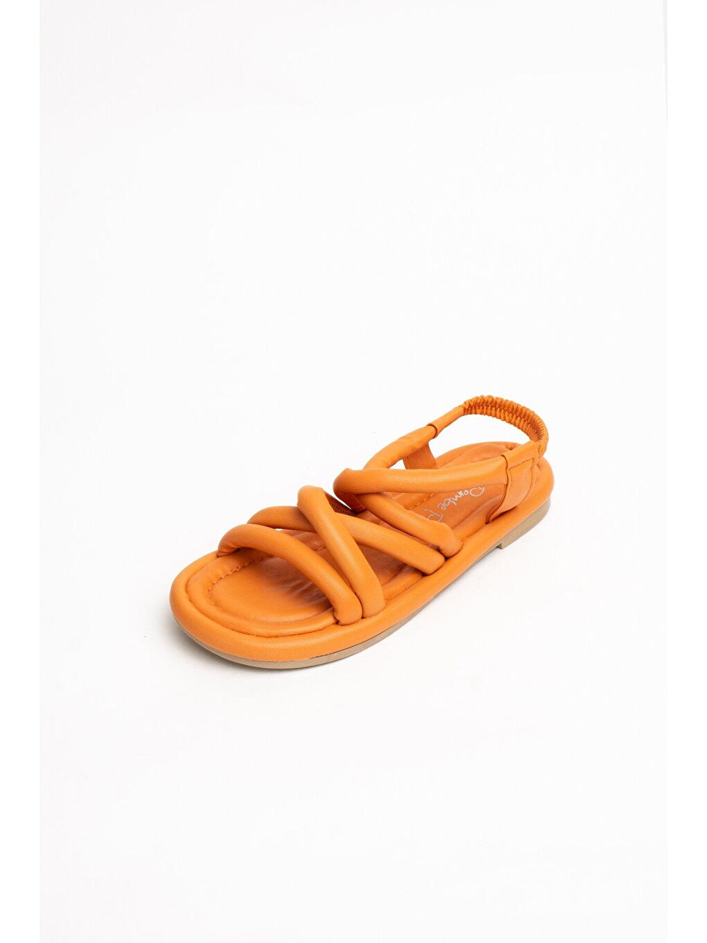 Turuncu Bantlı Rahat Taban Kadın Lastikli Sandalet 007-73-23-1