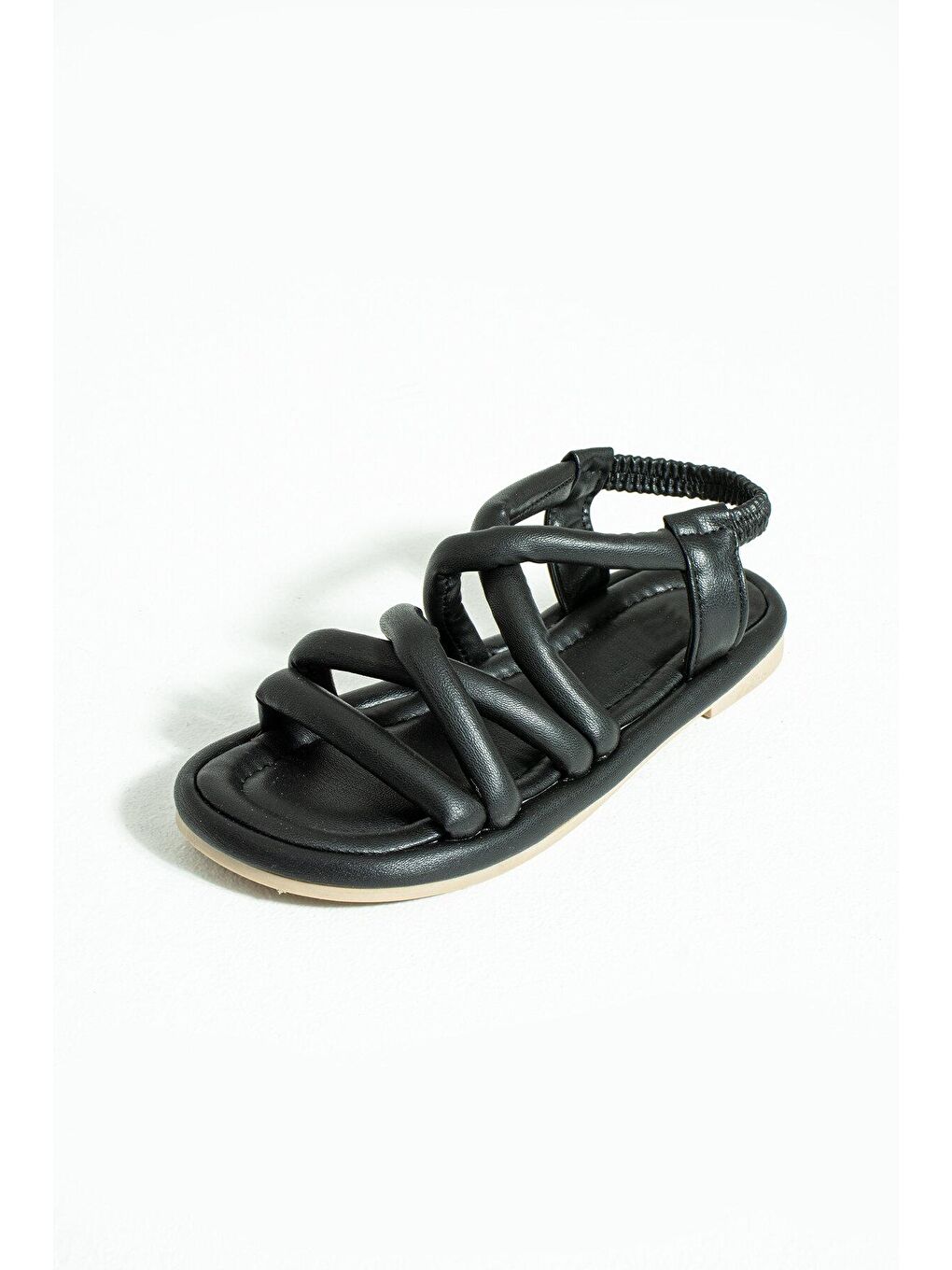 Siyah Bantlı Rahat Taban Kadın Lastikli Sandalet 007-73-23-2