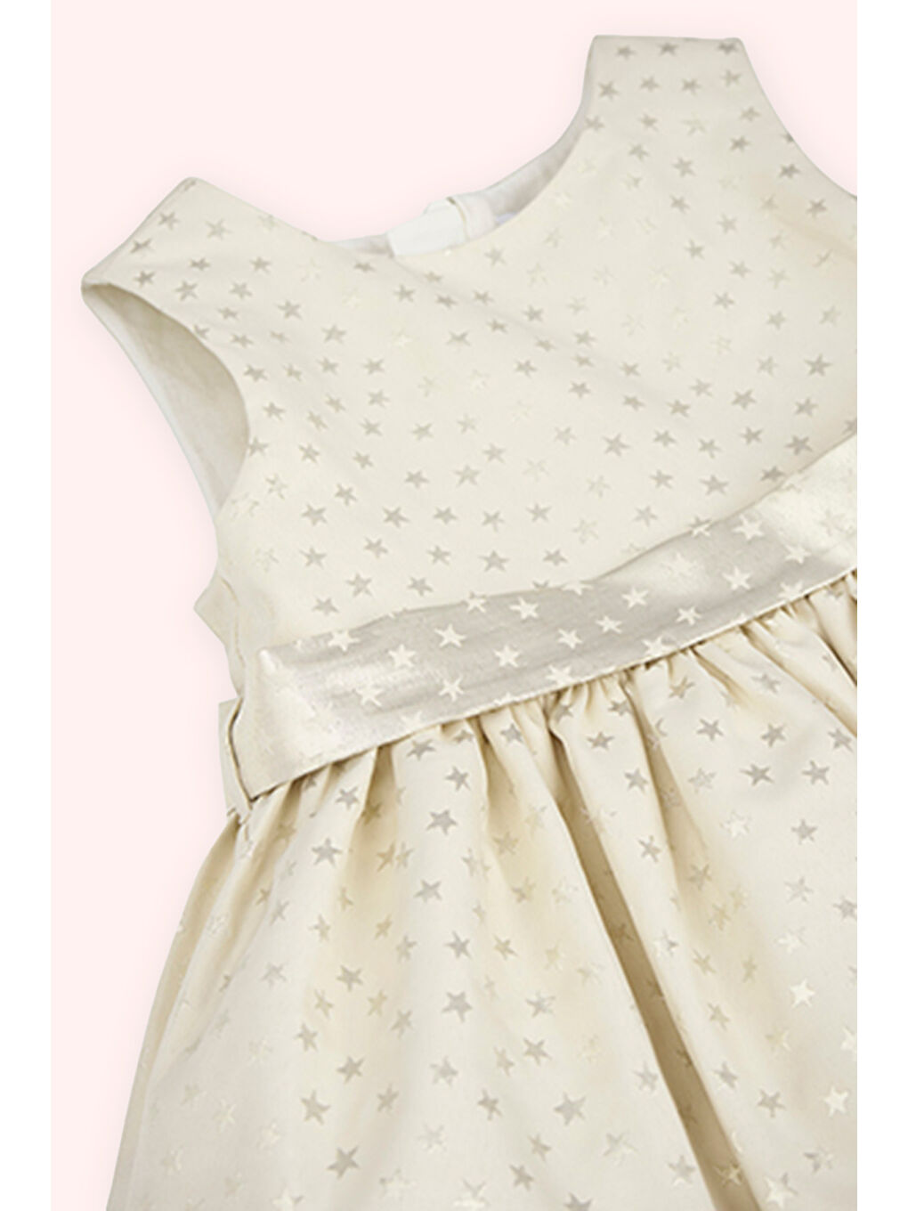 Kız Bebek Yıldız Desenli Bej Abiye Elbise-1