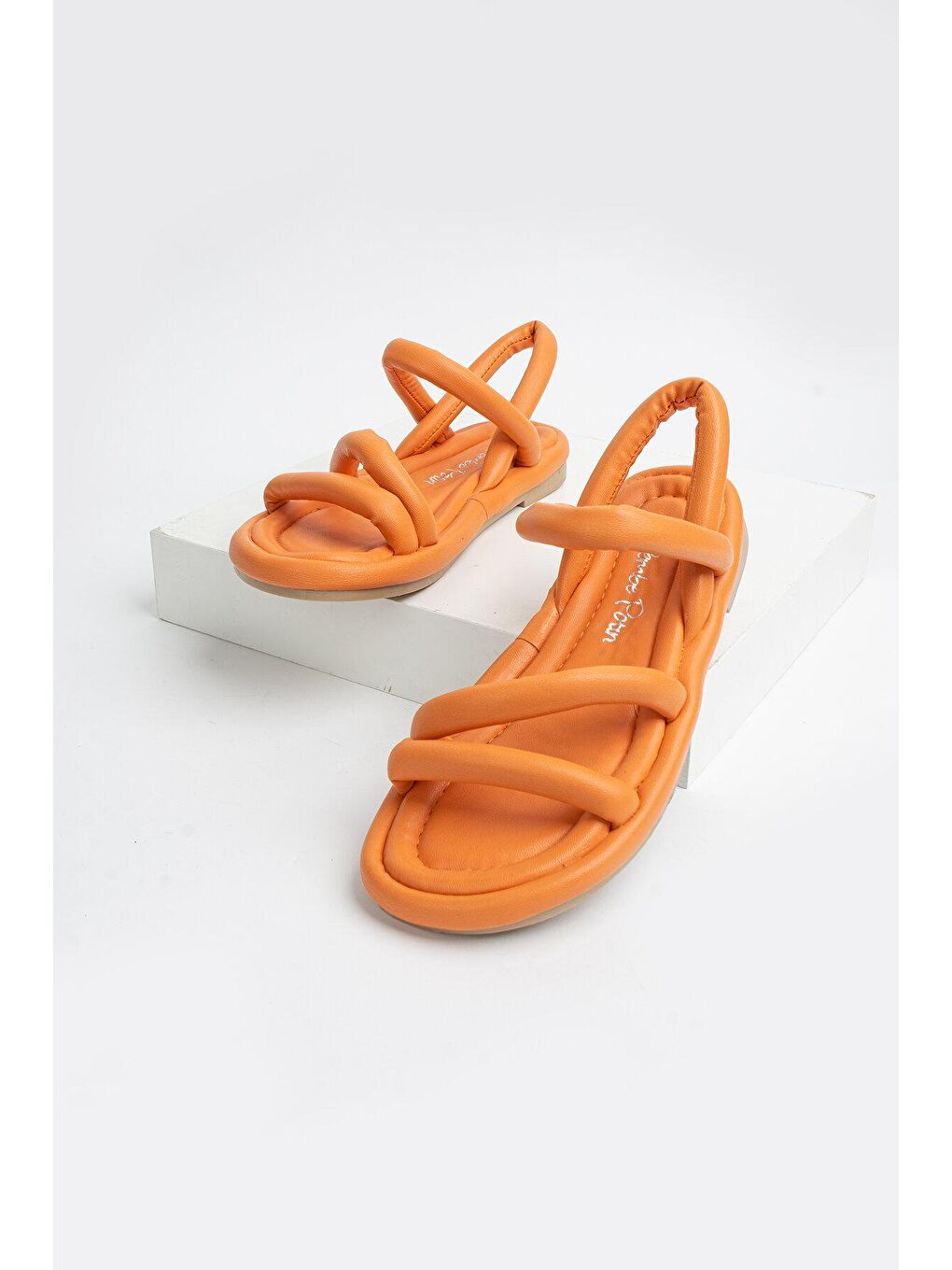 Turuncu Çift Bant Rahat Taban Kadın Sandalet 007-75-23-1