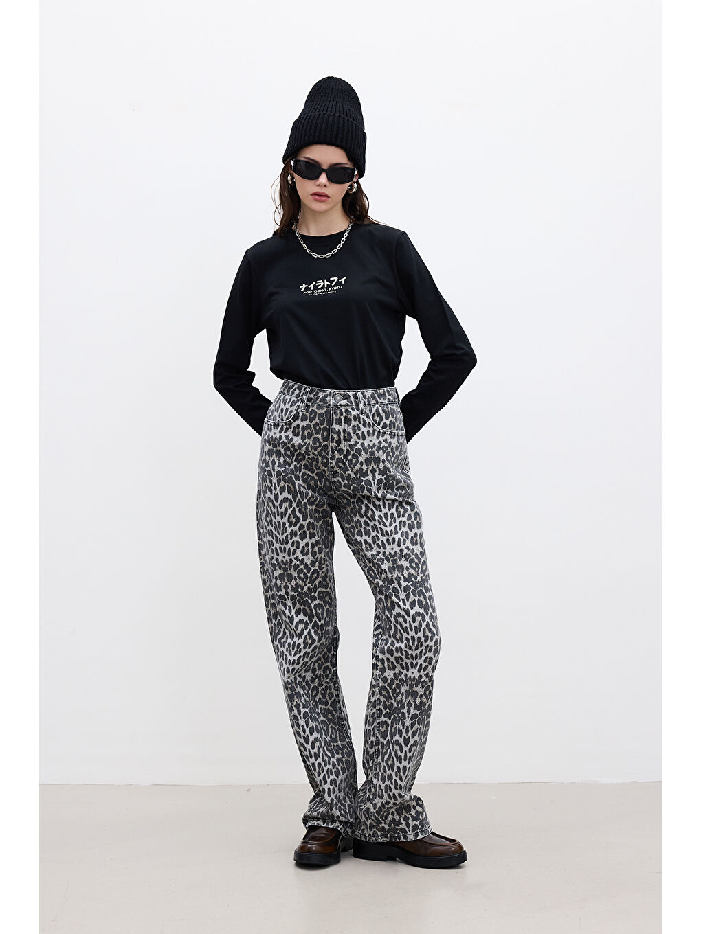 Baskılı Uzun Kol Tshırt Siyah-3