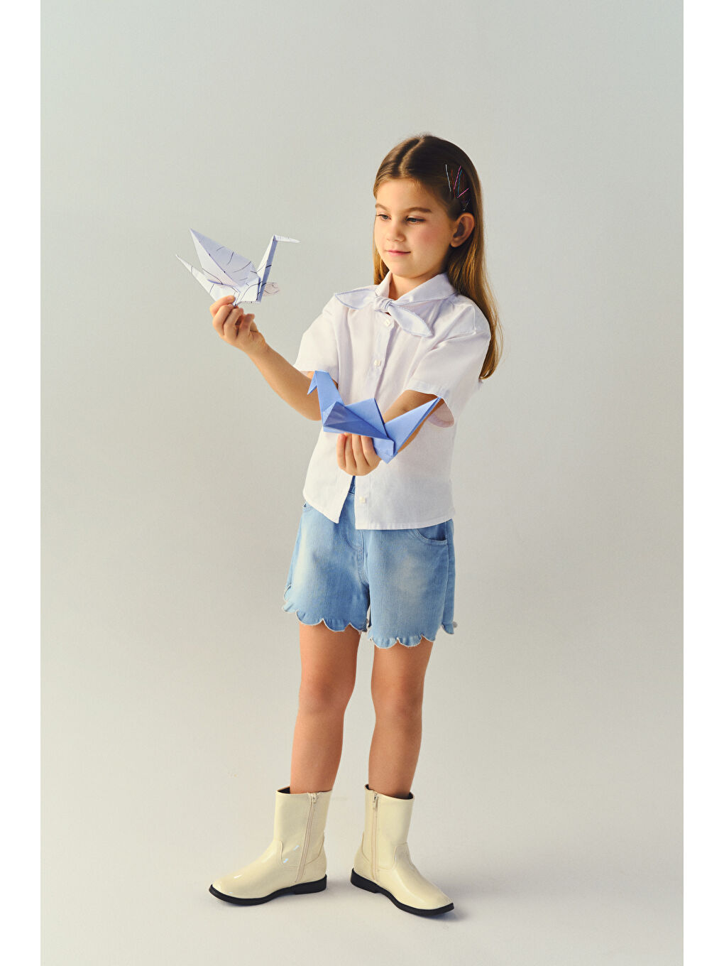 Kız Çocuk Beyaz Crop Gömlek