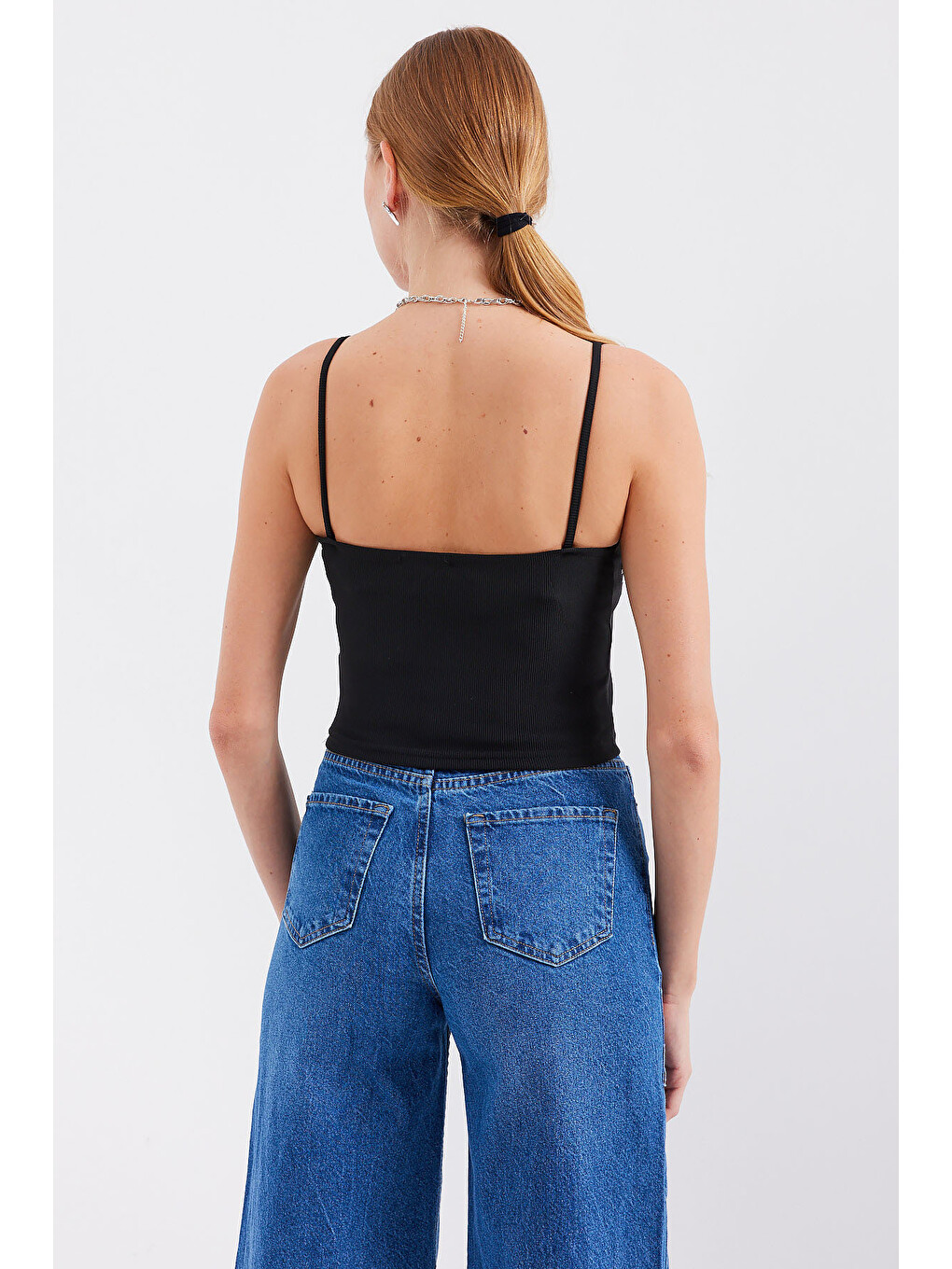 918 İp Askılı Crop Top - Siyah-4