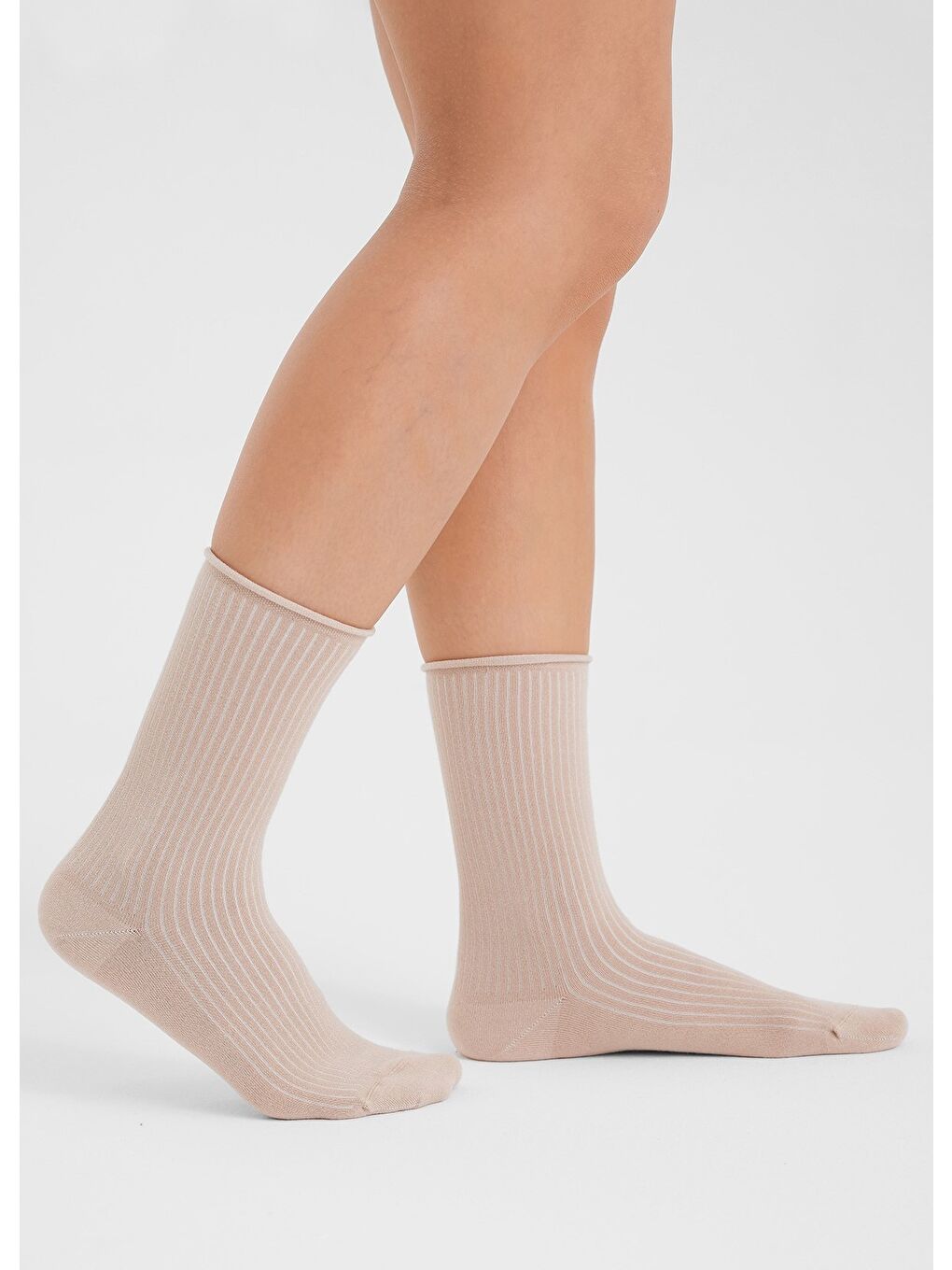 Bej Modal Derbili Lastiksiz Dikişsiz Kadın Soket Çorap 36-41-1
