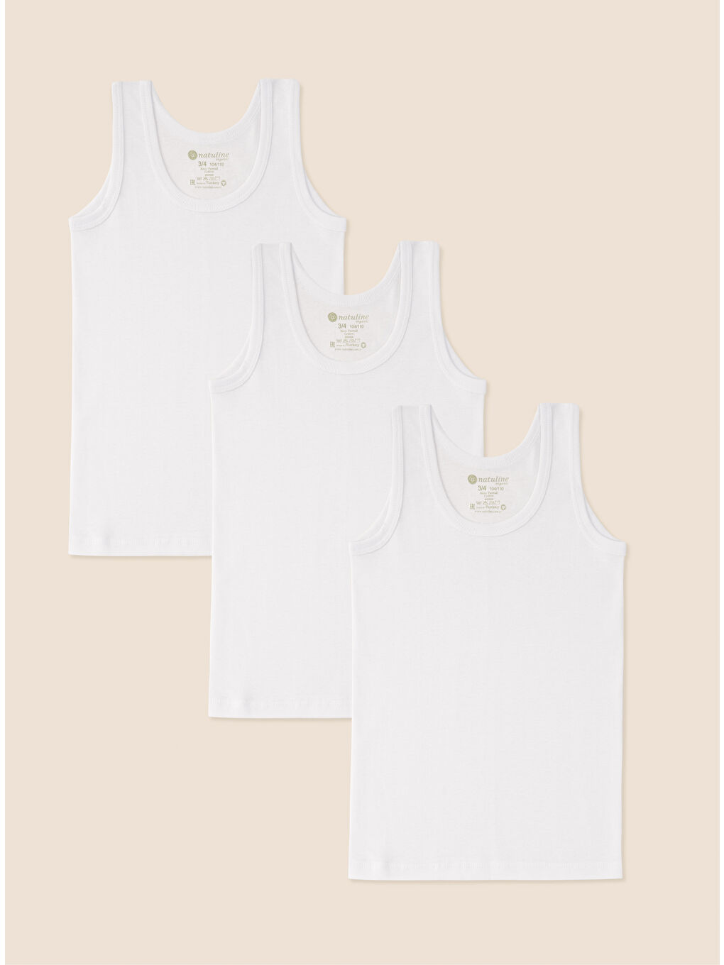 Beyaz Erkek Çocuk Organik Pamuk Ribana 3' Lü Atlet 2002-3