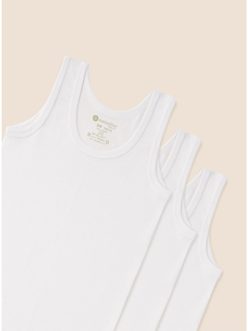 Beyaz Erkek Çocuk Organik Pamuk Ribana 3' Lü Atlet 2002-3-1