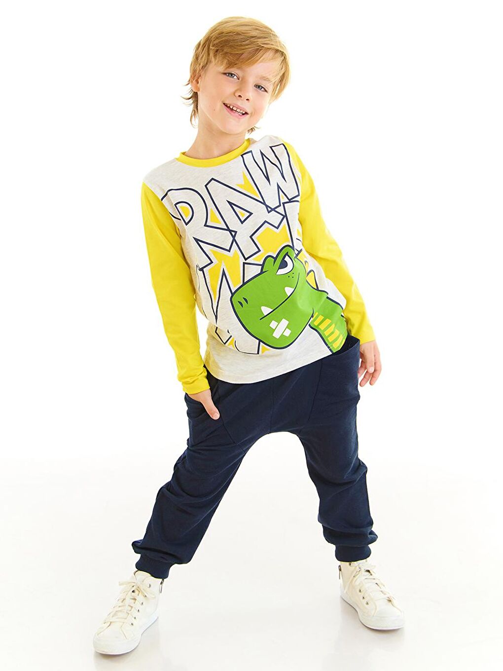 Denokids Karışık Rawr Dino Erkek Çocuk T-shirt Pantolon Takım